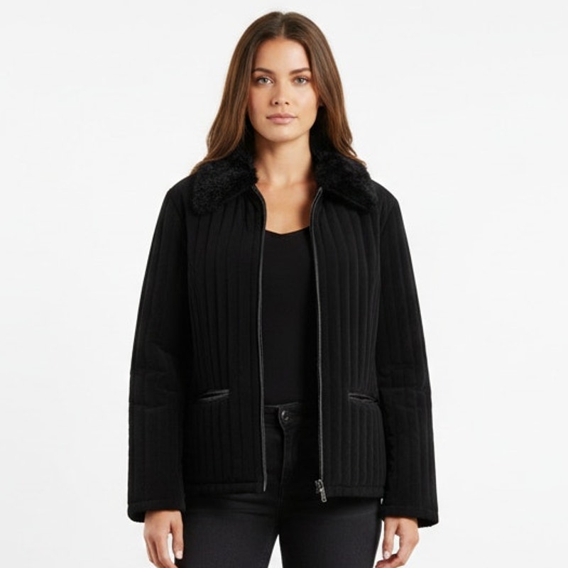 Esprit Outerwear Quilted Fleece Lined Collared Jacket Coat Womens Size Xl Black